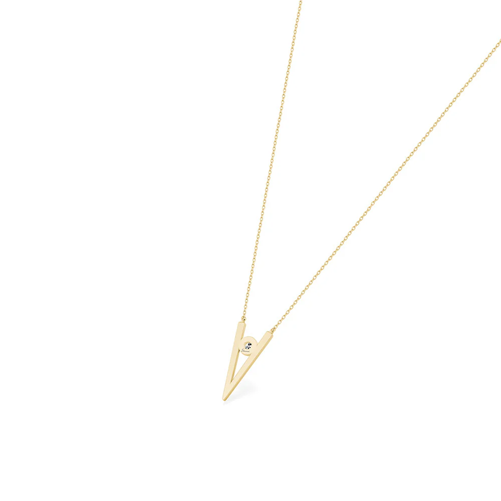 18ct Yellow Gold Diamond Solitaire and Plain V Pendant - Image 4