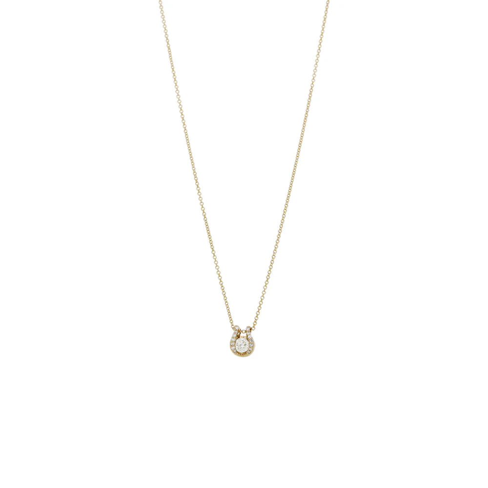 18ct Yellow Gold Diamond Solitaire Pave U Pendant