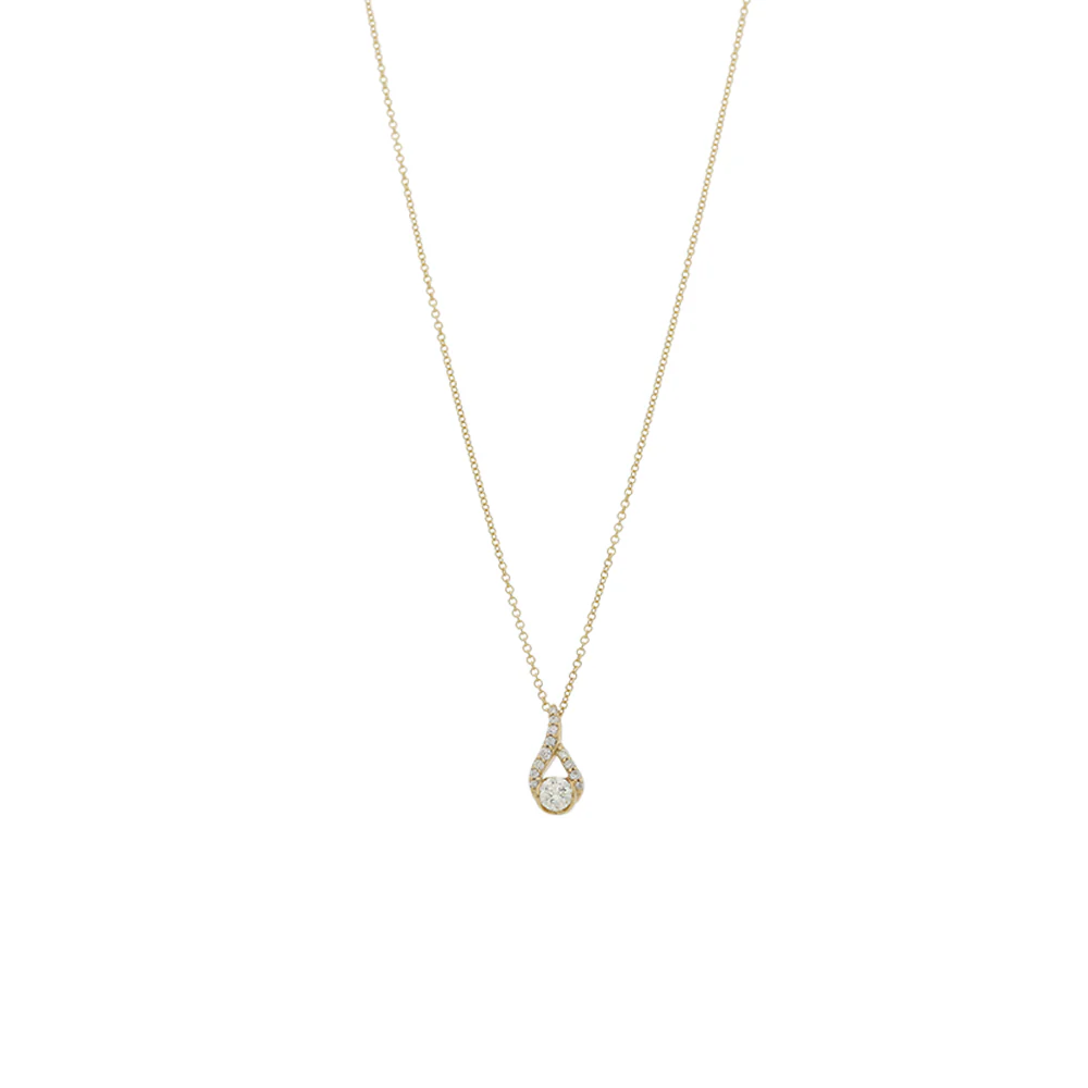 18ct Yellow Gold Diamond Solitaire Pave Y Pendant