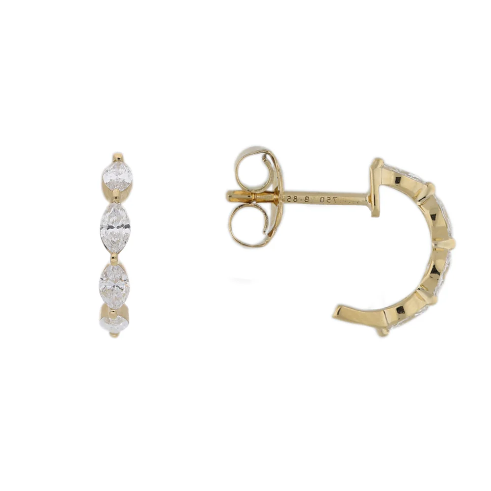 18ct Yellow Gold Marquise-Cut Diamond Half-Hoop Earrings - Image 2