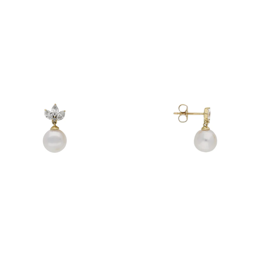 18ct Yellow Gold Marquise Diamond and Pearl Stud Earring - Image 2