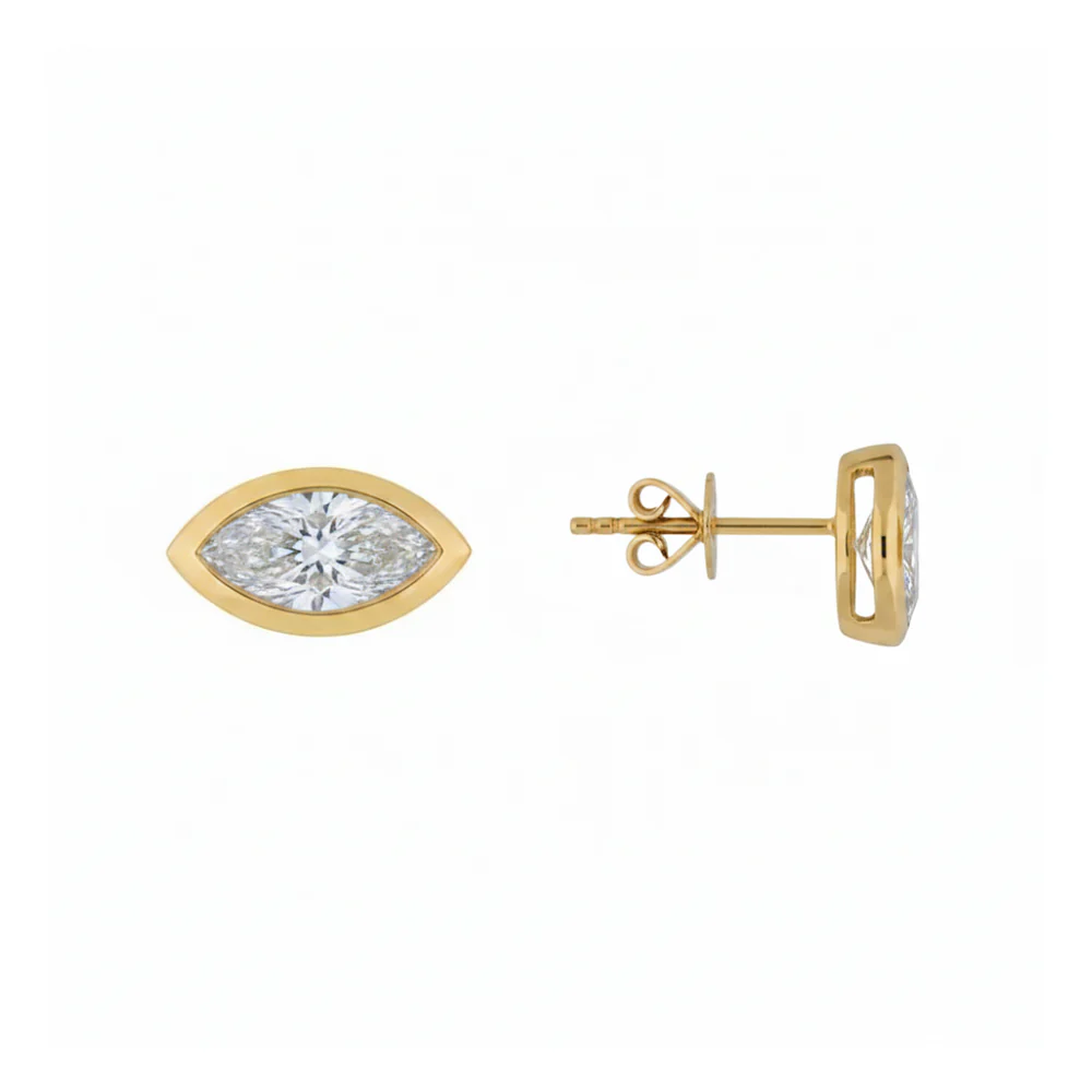 18ct Yellow Gold 1ct Marquise Diamond Rubover Earrings - Image 3