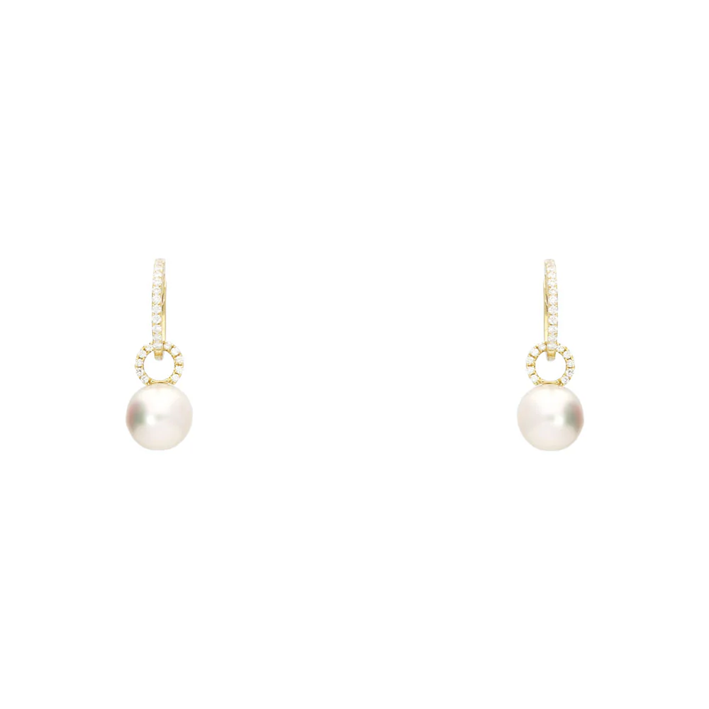 18ct Yellow Gold Pearl and Diamond Pave Drop Earrings