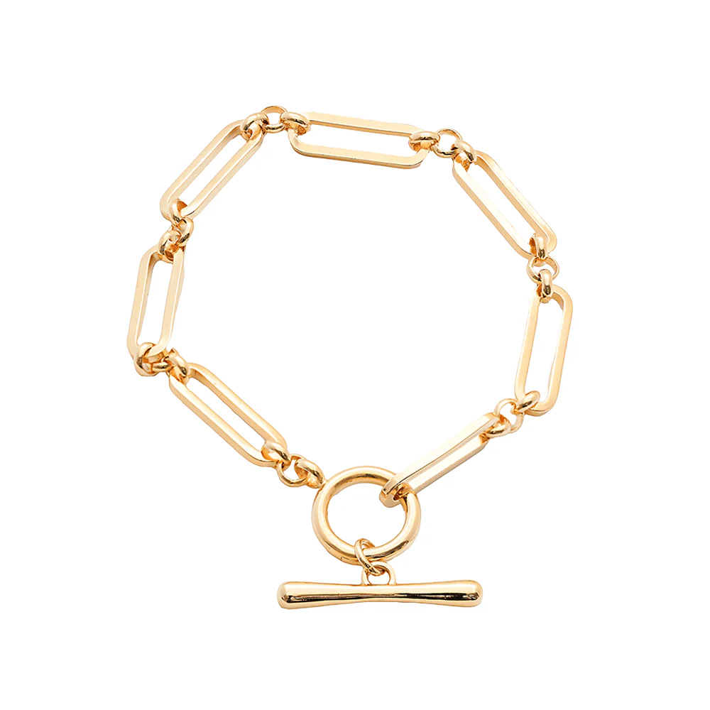 18ct Yellow Gold Plated Long/Round T-Bar Chain Bracelet