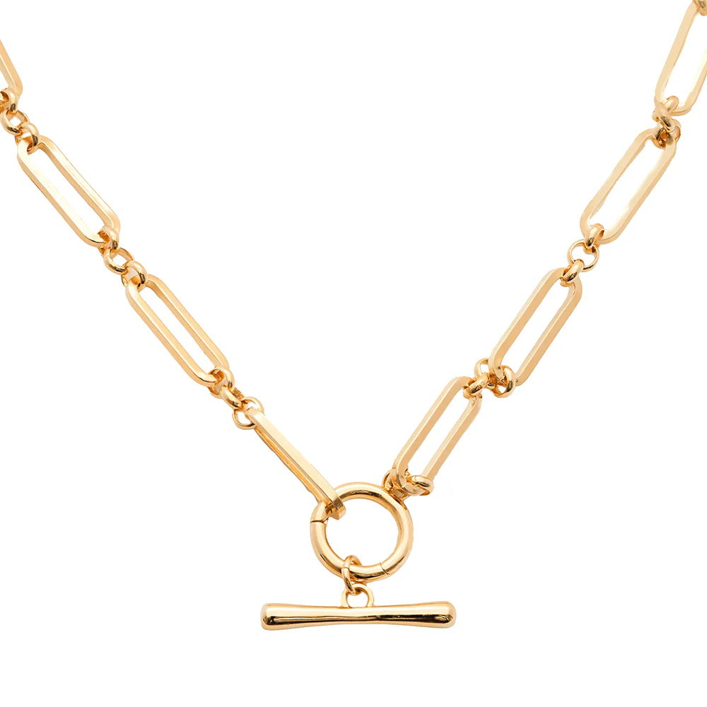 18ct Yellow Gold Plated T-Bar Chain Link Necklace - Image 3