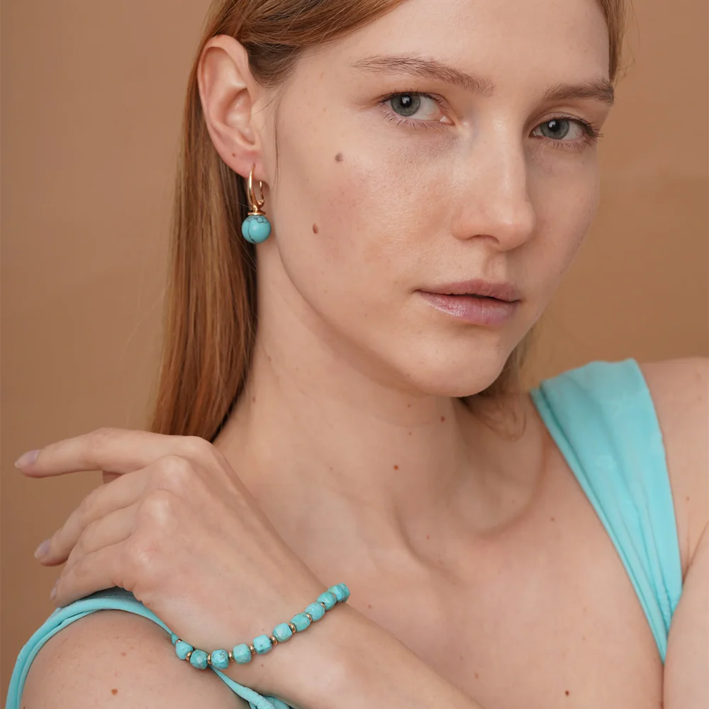 18ct Yellow Gold Plated and Turquoise Drop Earrings - Image 2