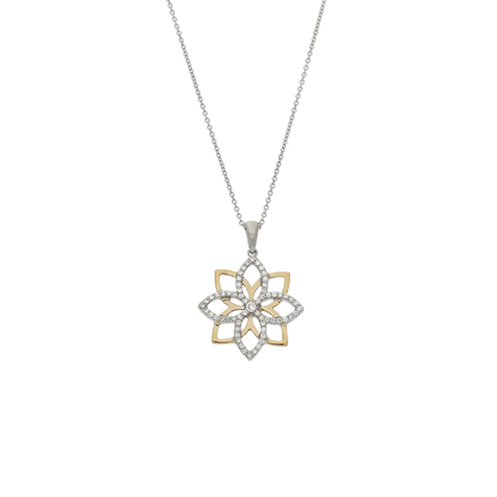 18ct Yellow Gold & Platinum Diamond Flower Pendant