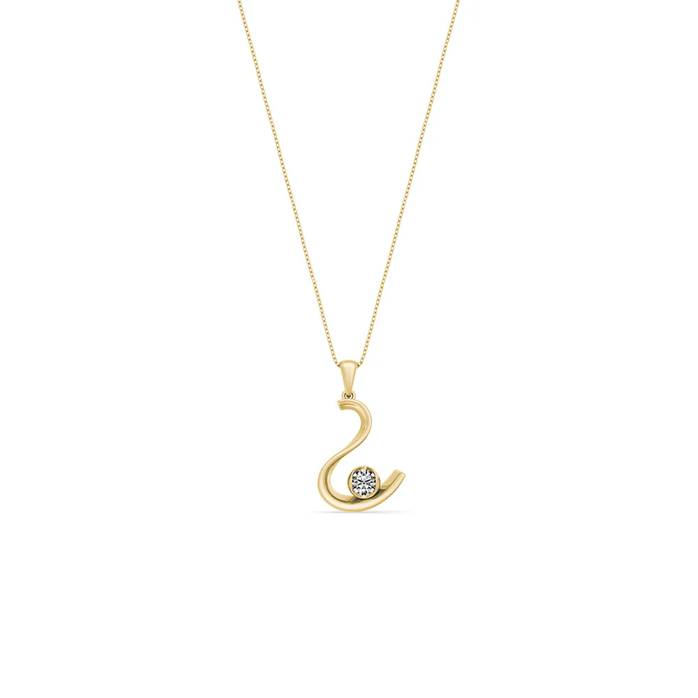 18ct Yellow Gold Reversed S and Diamond Solitaire Pendant