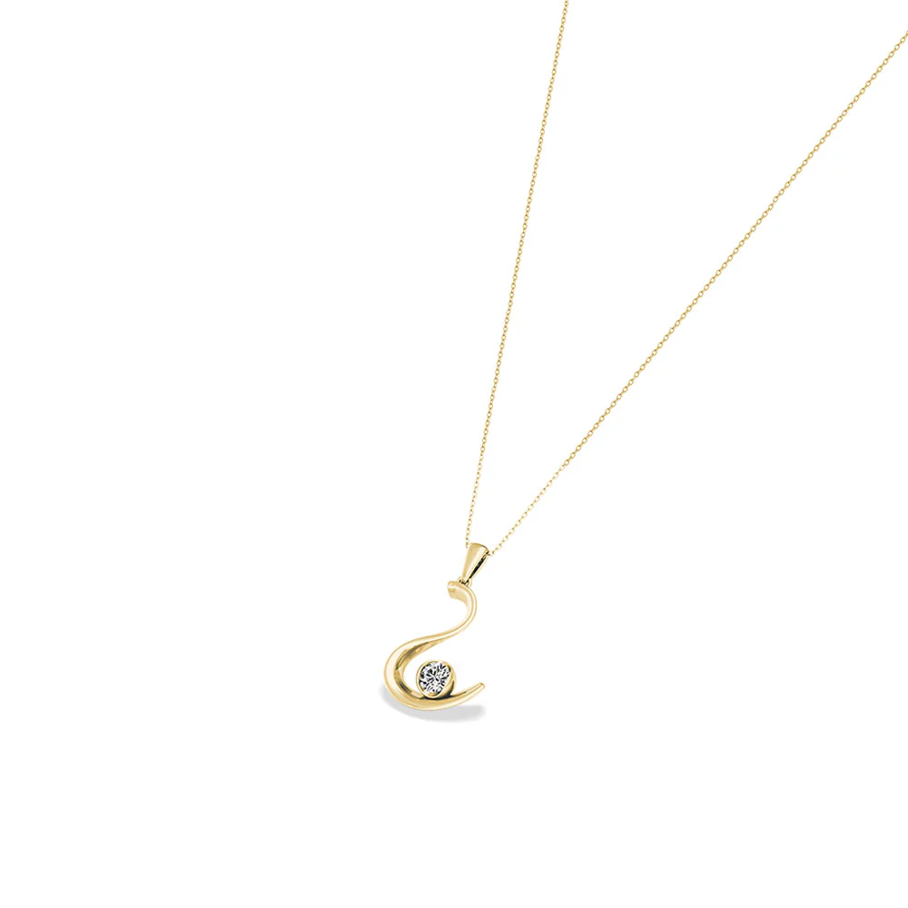 18ct Yellow Gold Reversed S and Diamond Solitaire Pendant - Image 3