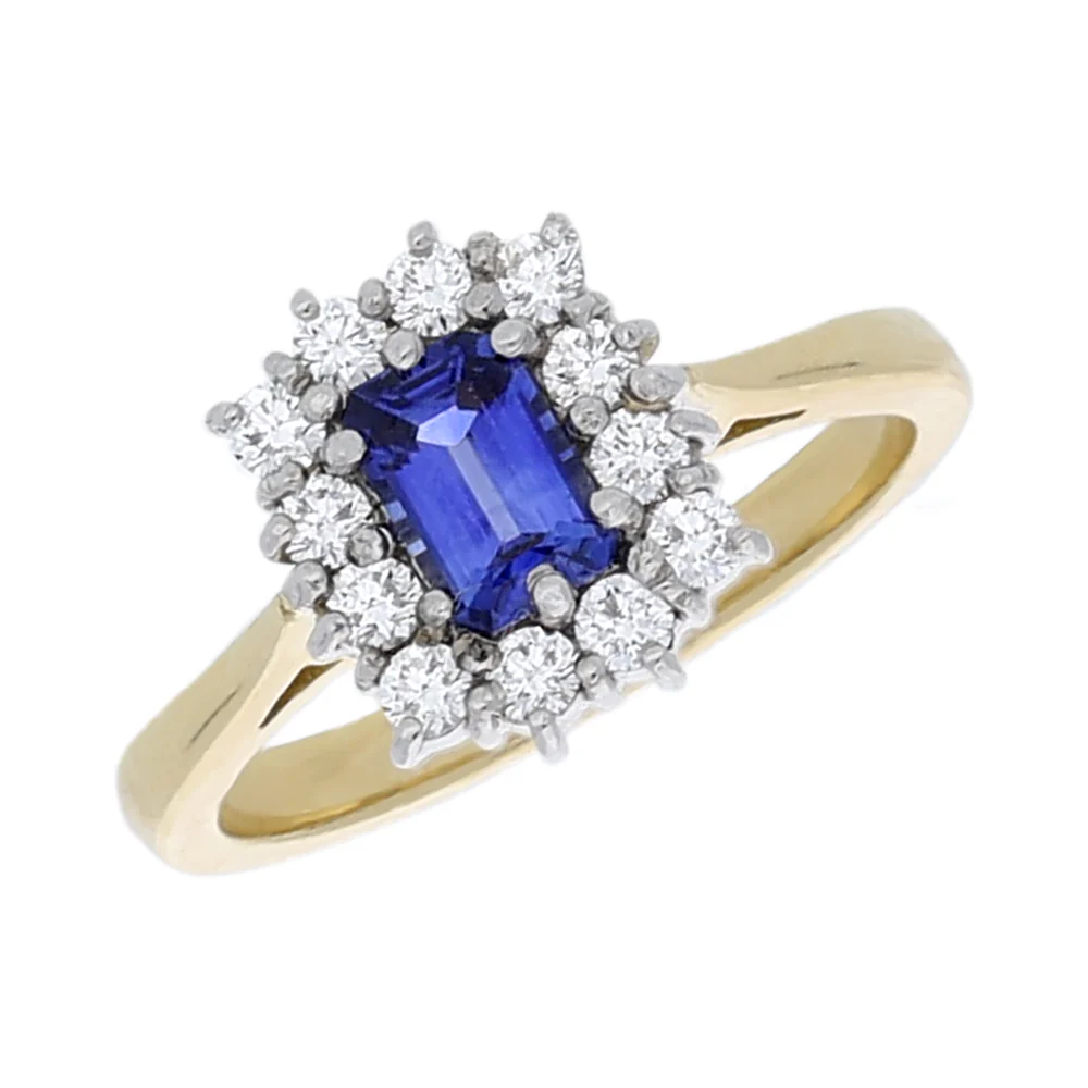 18ct Yellow Gold Sapphire and Diamond Cluster Engagement Ring