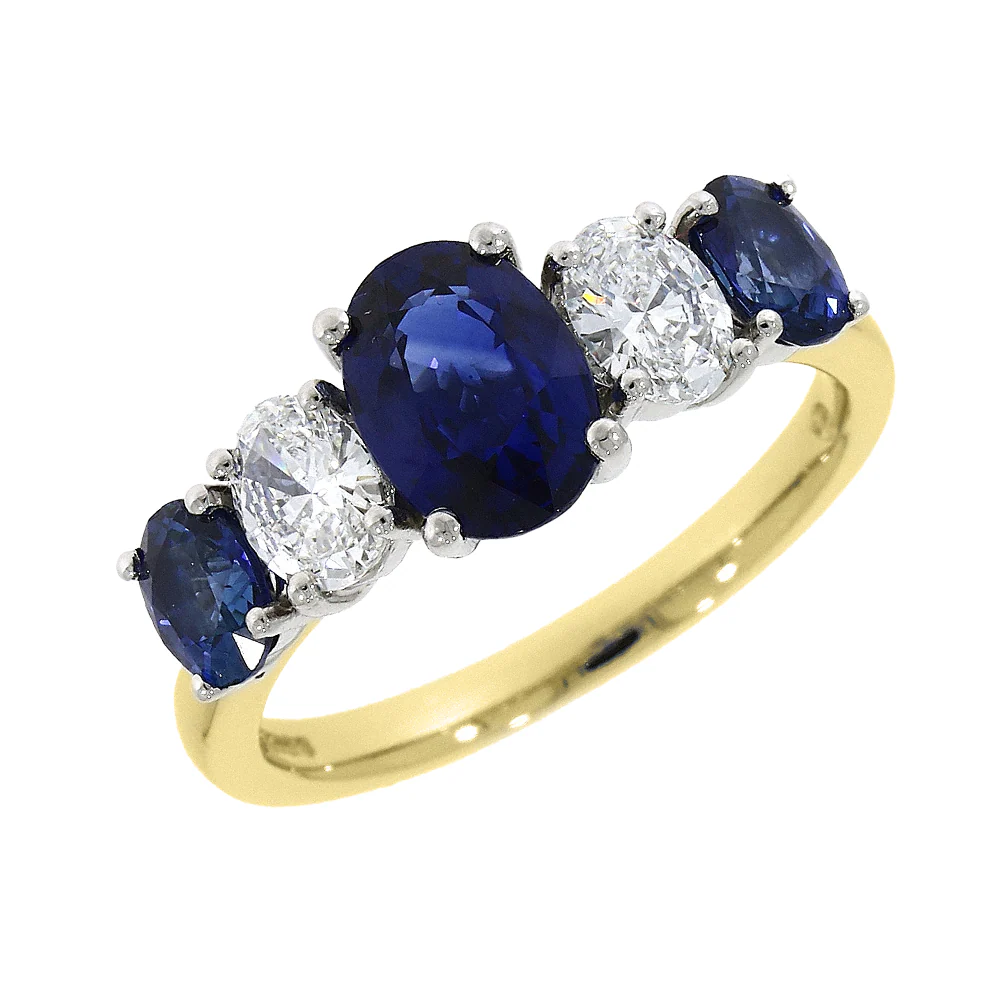 18ct Yellow Gold Sapphire & Diamond Five Stone Engagement Ring