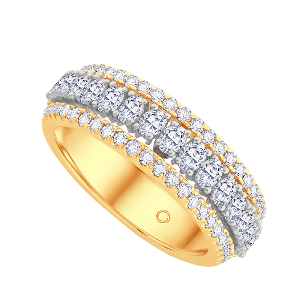 18ct Yellow Gold Three Row Diamond Ring - Image 2
