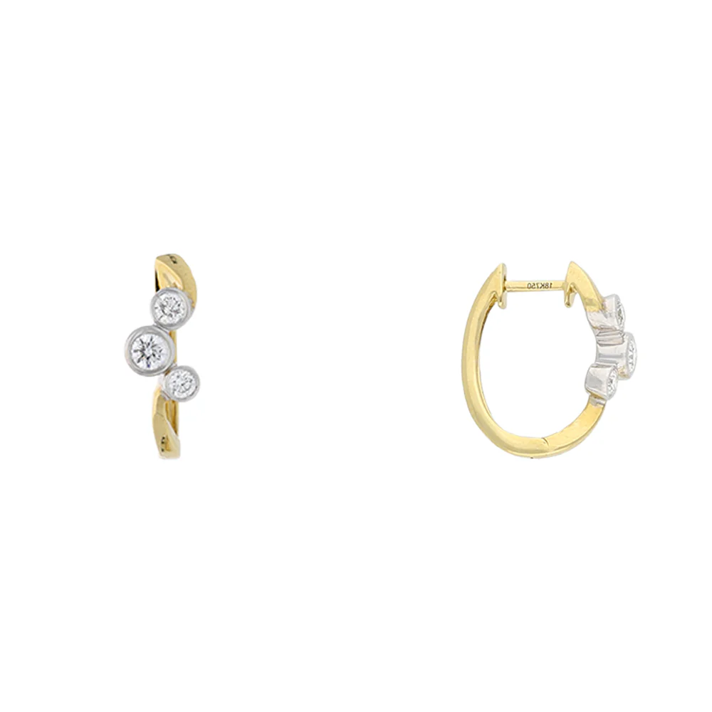 18ct Yellow Gold Tri-Diamond Hoop Earrings
