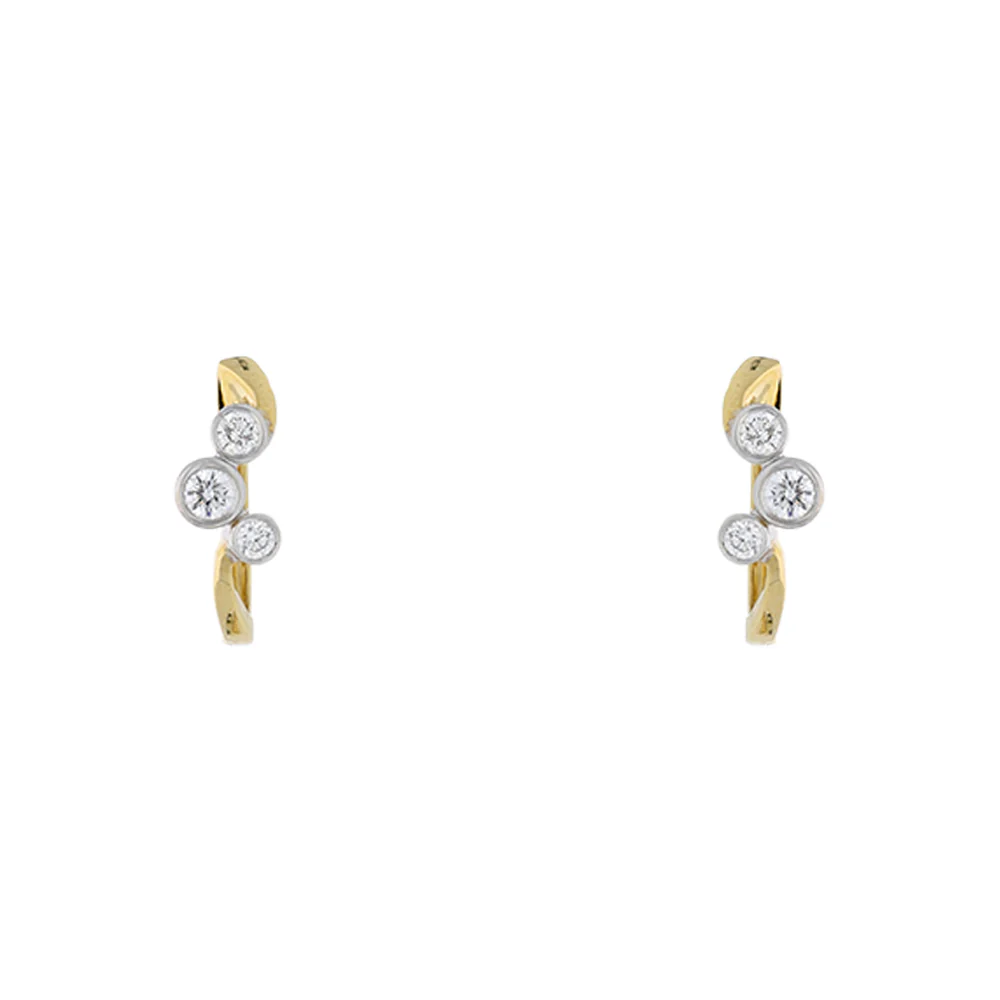 18ct Yellow Gold Tri-Diamond Hoop Earrings - Image 2