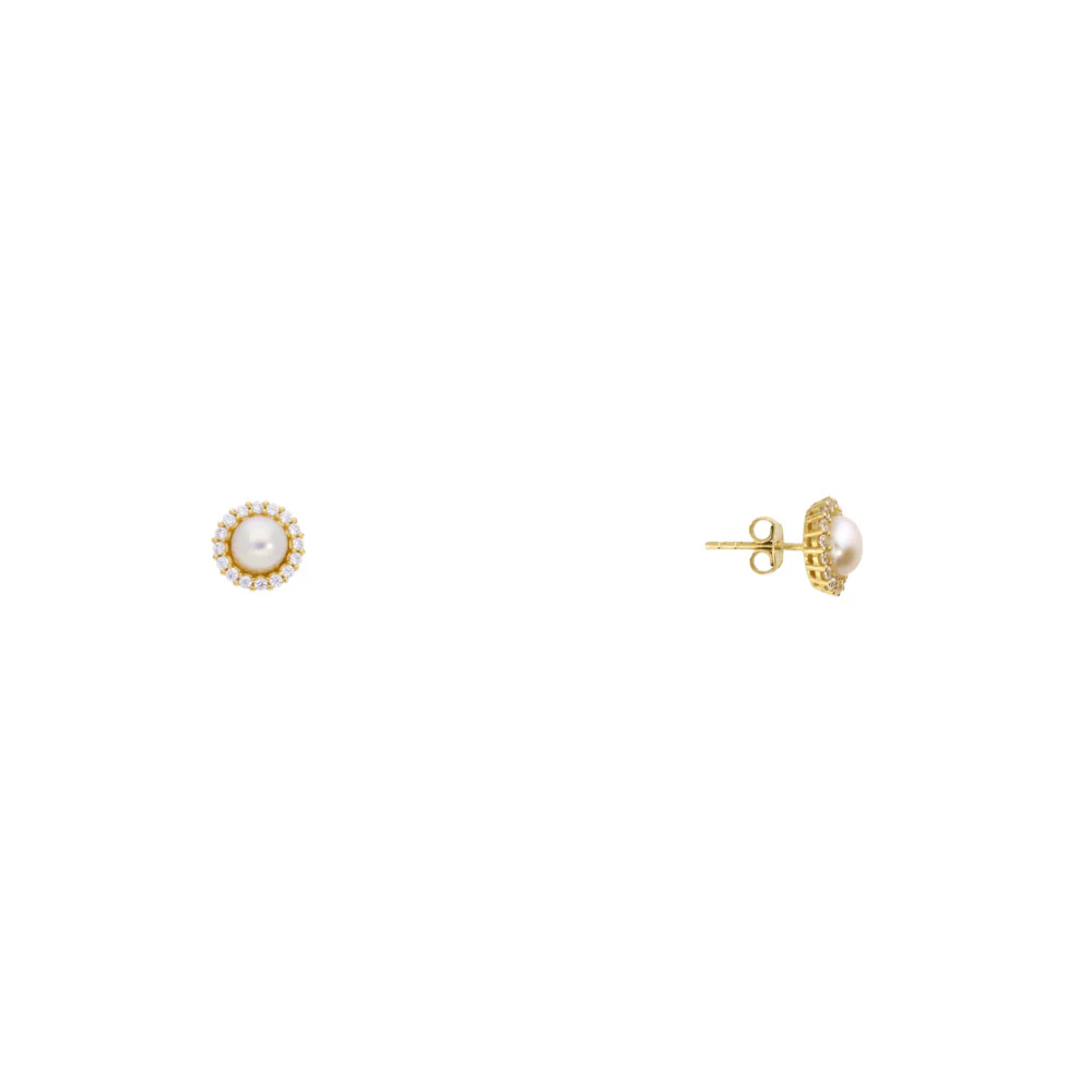 9ct Gold Pearl and CZ Halo Stud Earrings - Image 2
