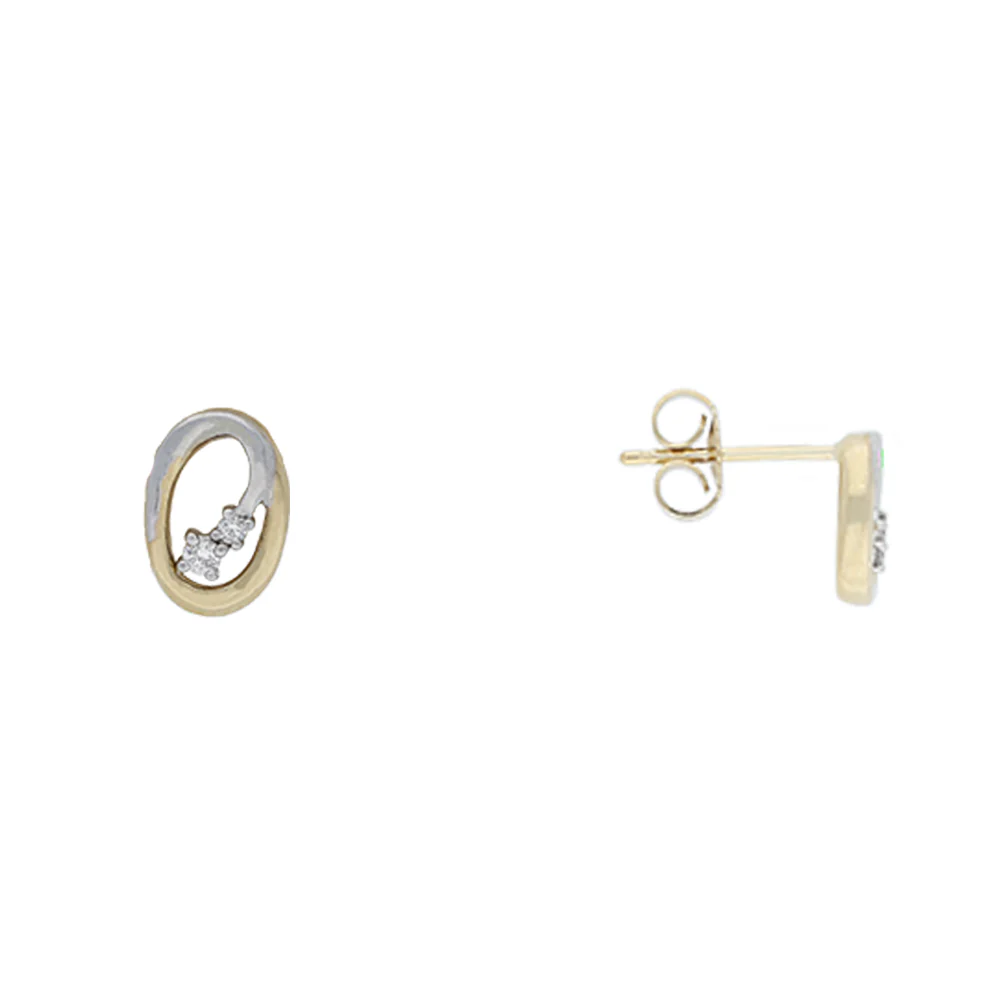 9ct Two Tone Diamond Oval Stud Earrings - Image 2