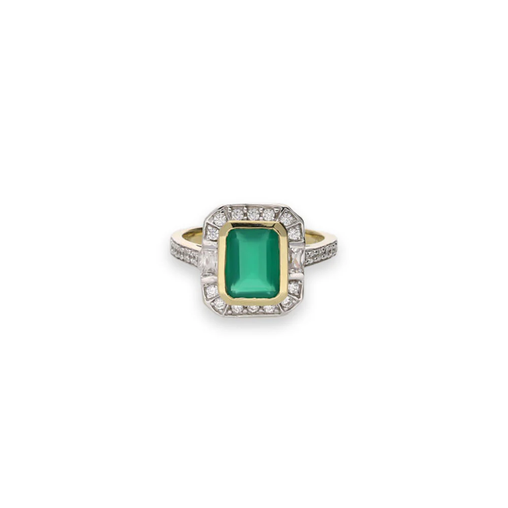 9ct Green Agate and CZ Cluster Ring