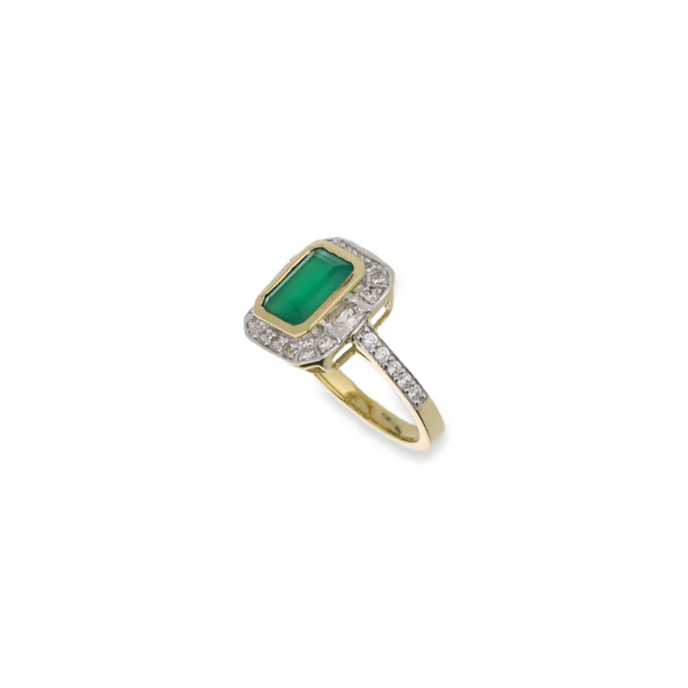 9ct Green Agate and CZ Cluster Ring - Image 2
