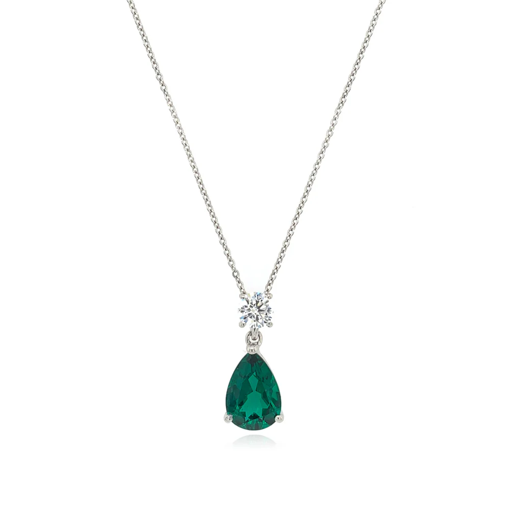 9ct White Gold Cubic Zirconia & Created Emerald Pendant