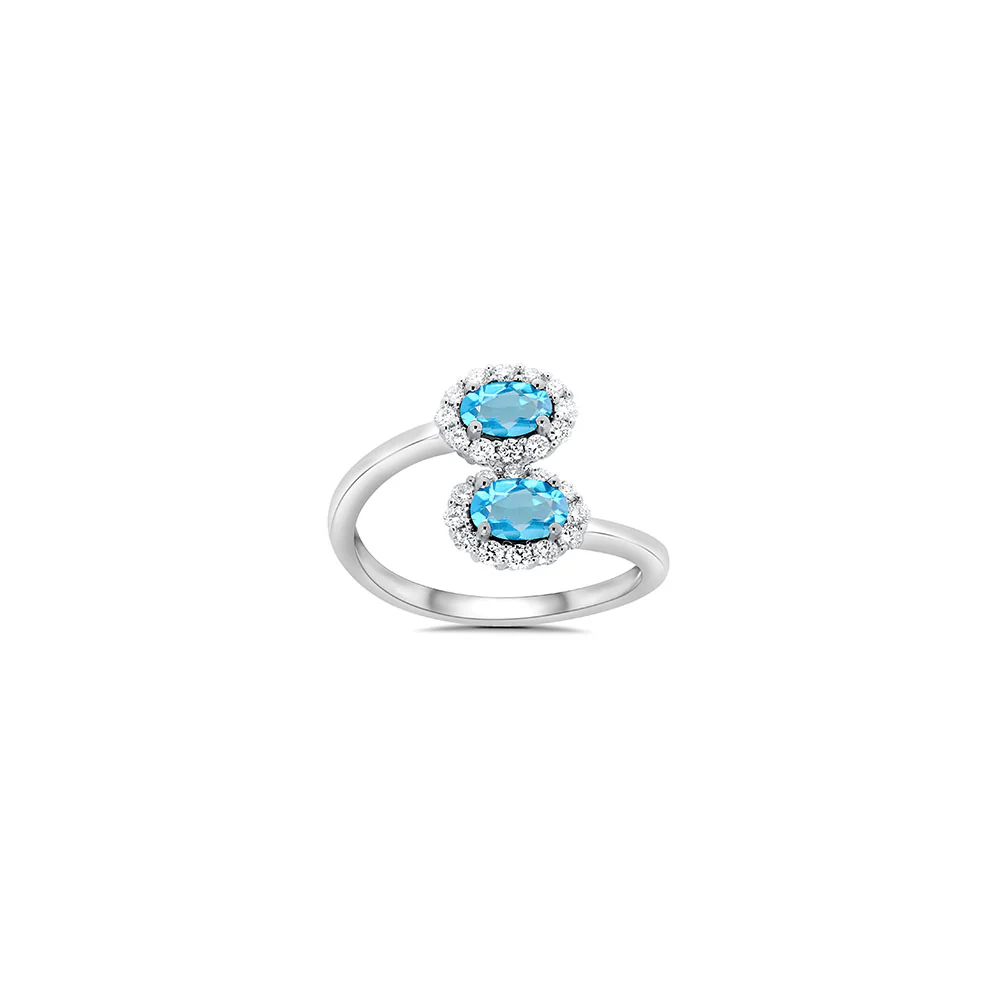 9ct White Gold Diamond and Double Blue Topaz Ring