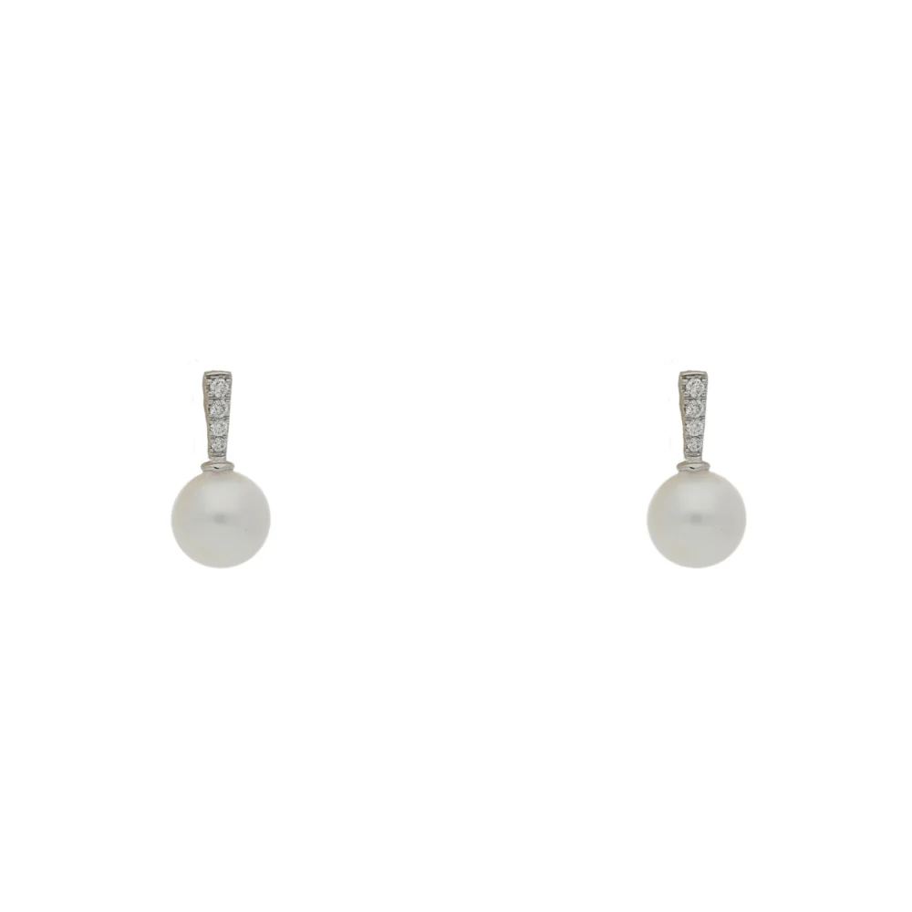9ct White Gold Diamond Bar Pearl Earrings - Image 3