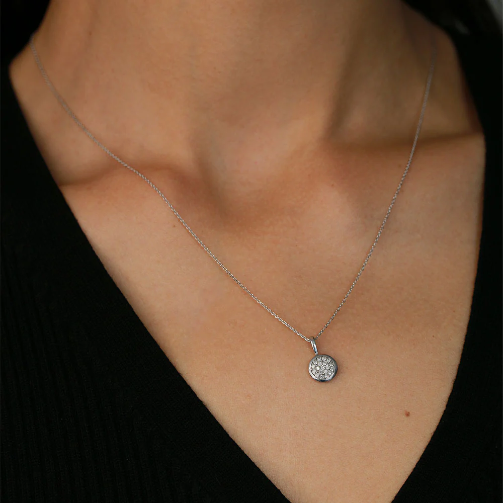 9ct White Gold Diamond Pave Mini Disc Pendant - Image 2