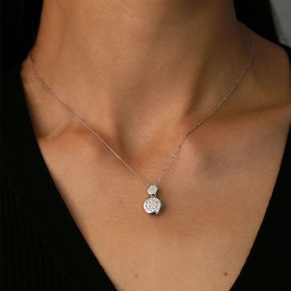 9ct White Gold Double Diamond Pave Disc Pendant - Image 2