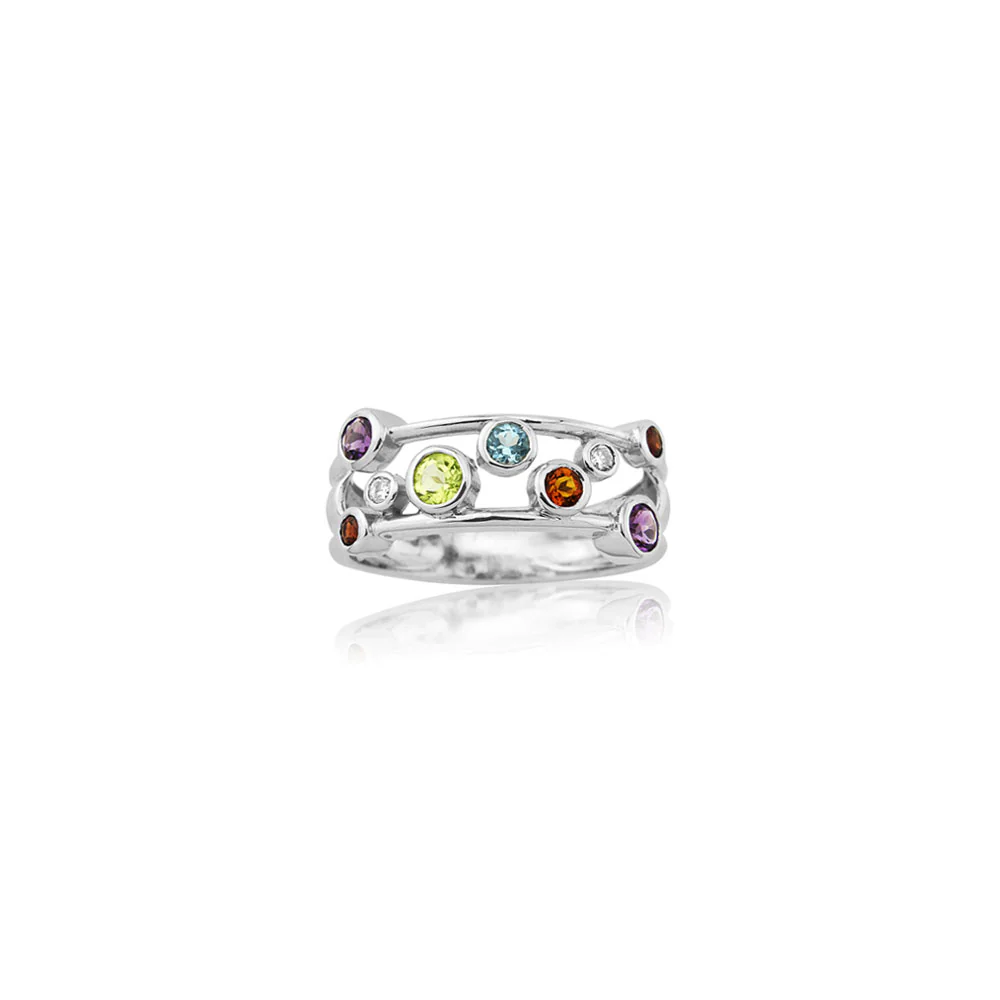 9ct White Gold Multi Stone Bubble Ring