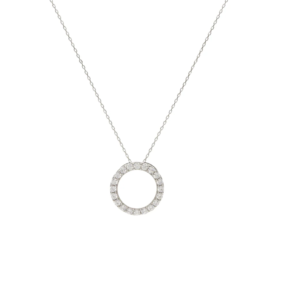 9ct White Gold Open Cubic Zirconia Circle Pendant