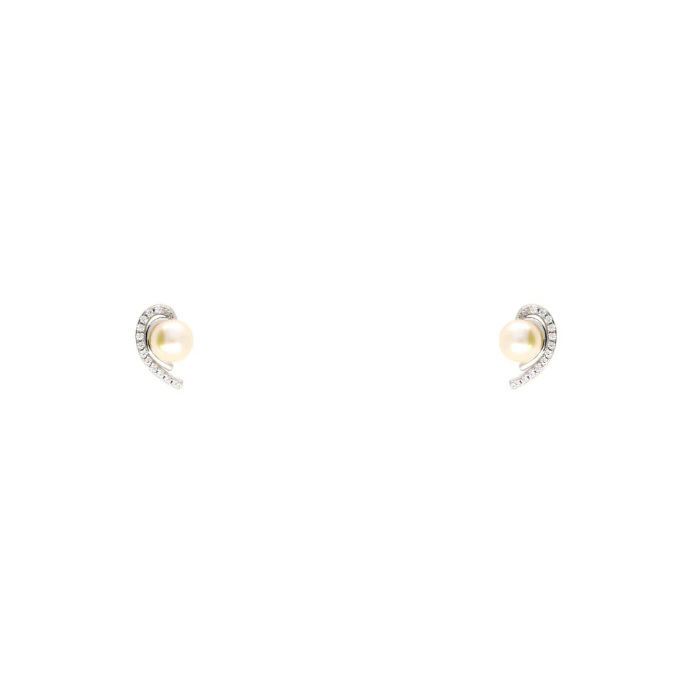 9ct White Gold Pearl and CZ Earrings
