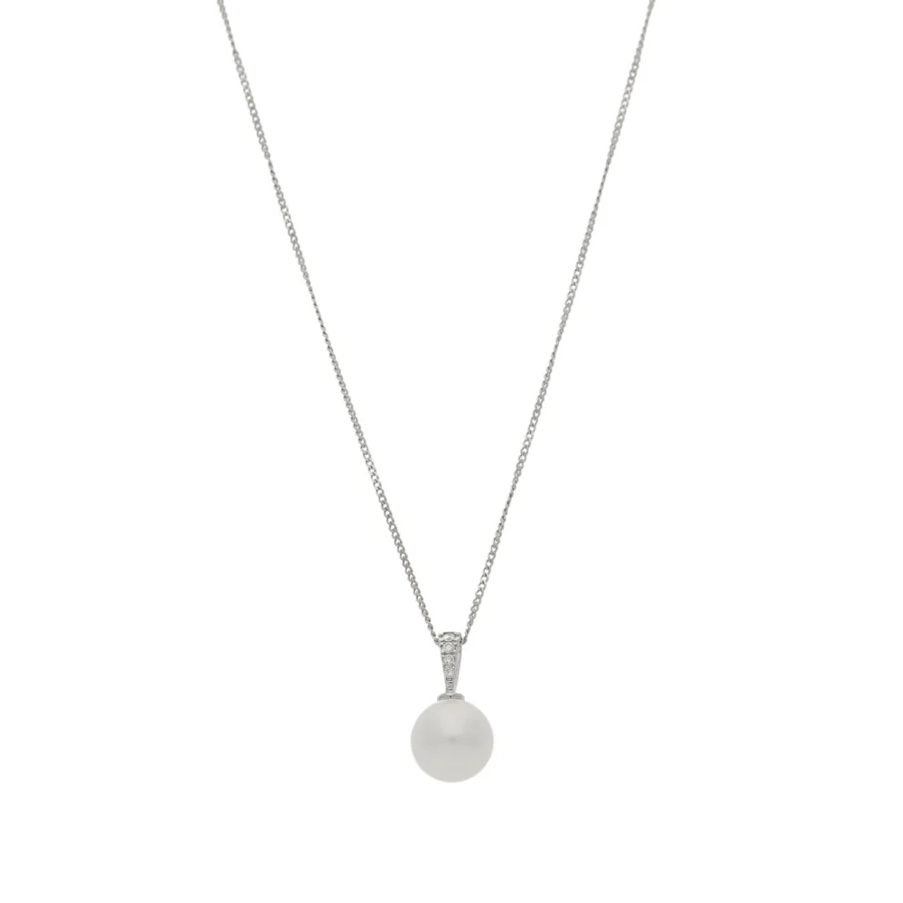 9ct White Gold Pearl with Diamond Loop Pendant