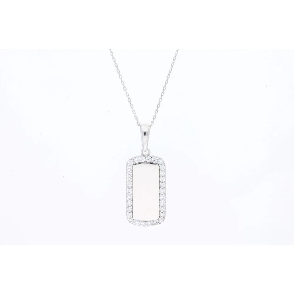 9ct White Gold Rectangle CZ Mirror Pendant
