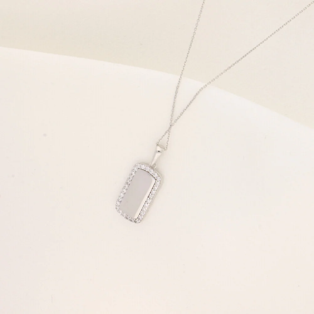 9ct White Gold Rectangle CZ Mirror Pendant - Image 3