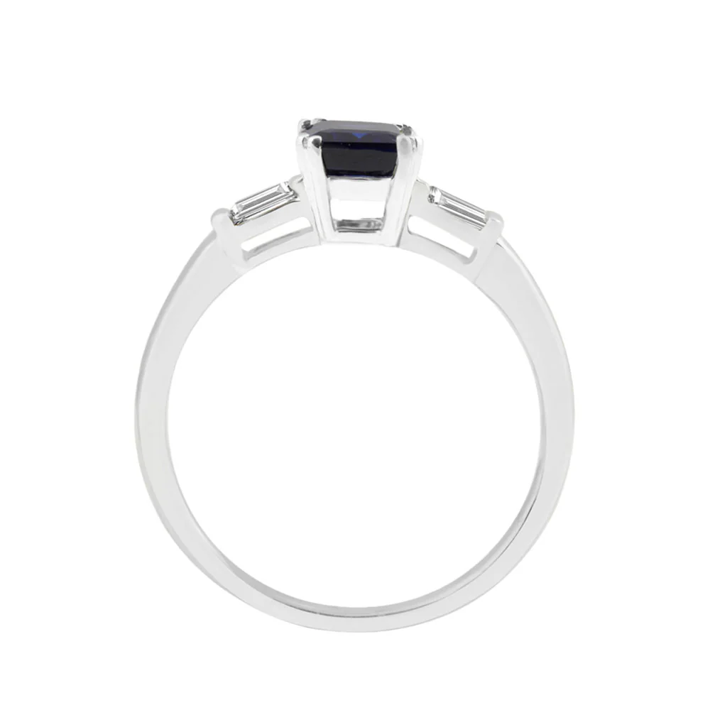 9ct White Gold Sapphire and Baguette Diamond Ring - Image 2