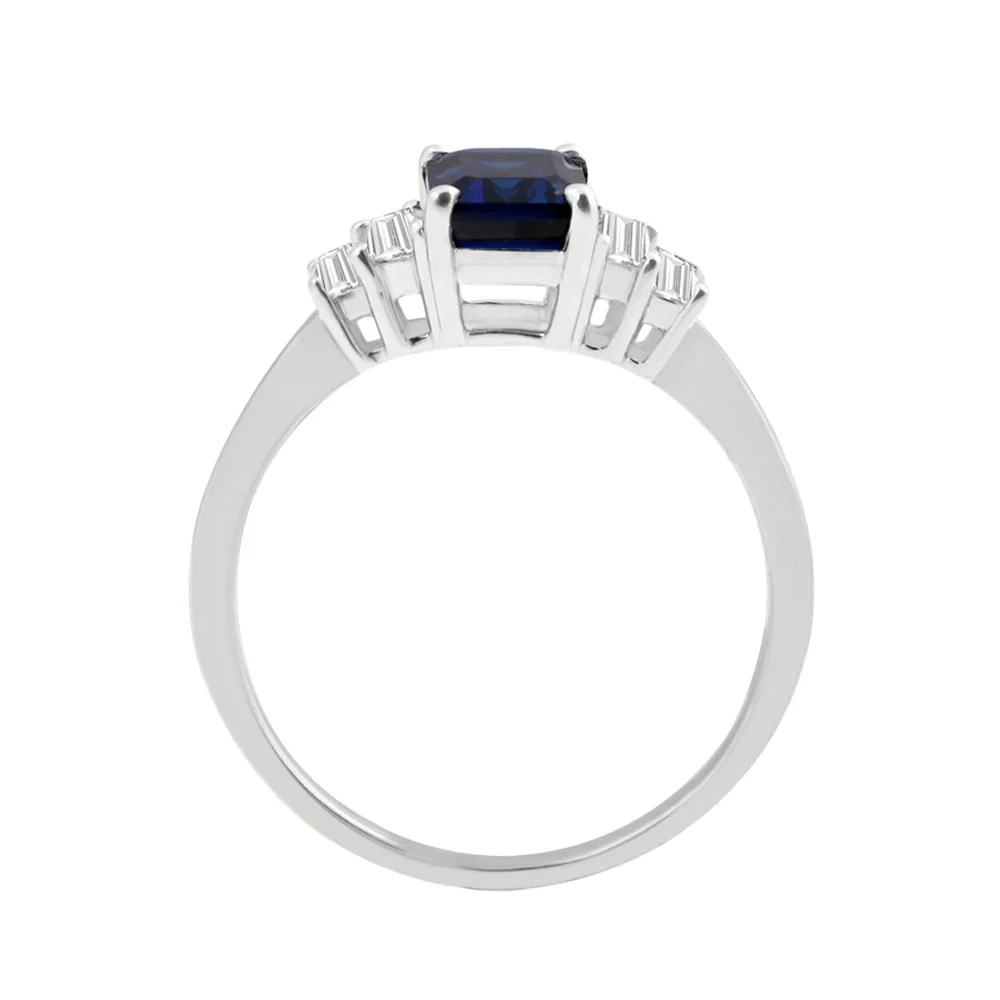 9ct White Gold Sapphire and Diamond Baguette Ring - Image 2