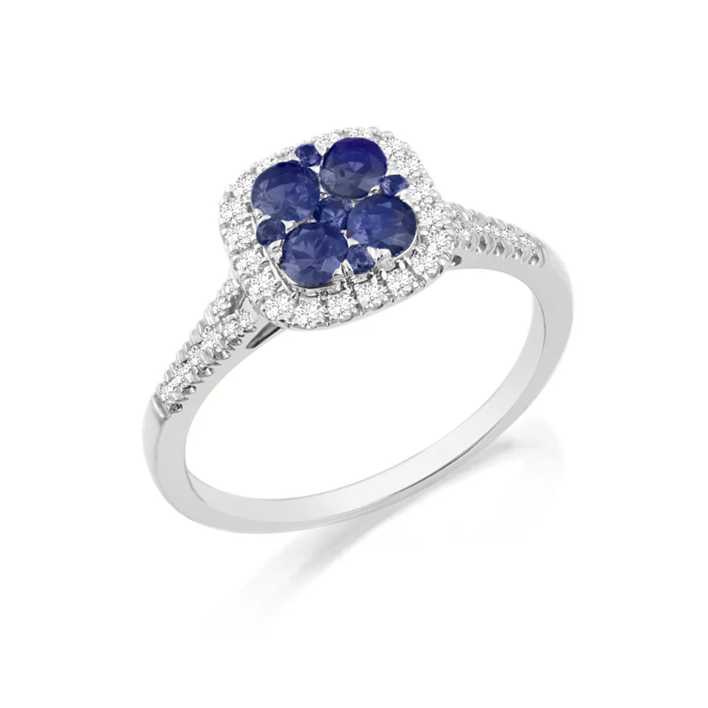 9ct White Gold Sapphire and Diamond Cluster Ring