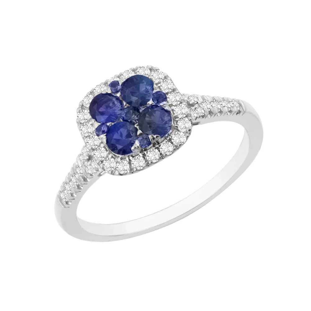 9ct White Gold Sapphire and Diamond Cluster Ring - Image 3