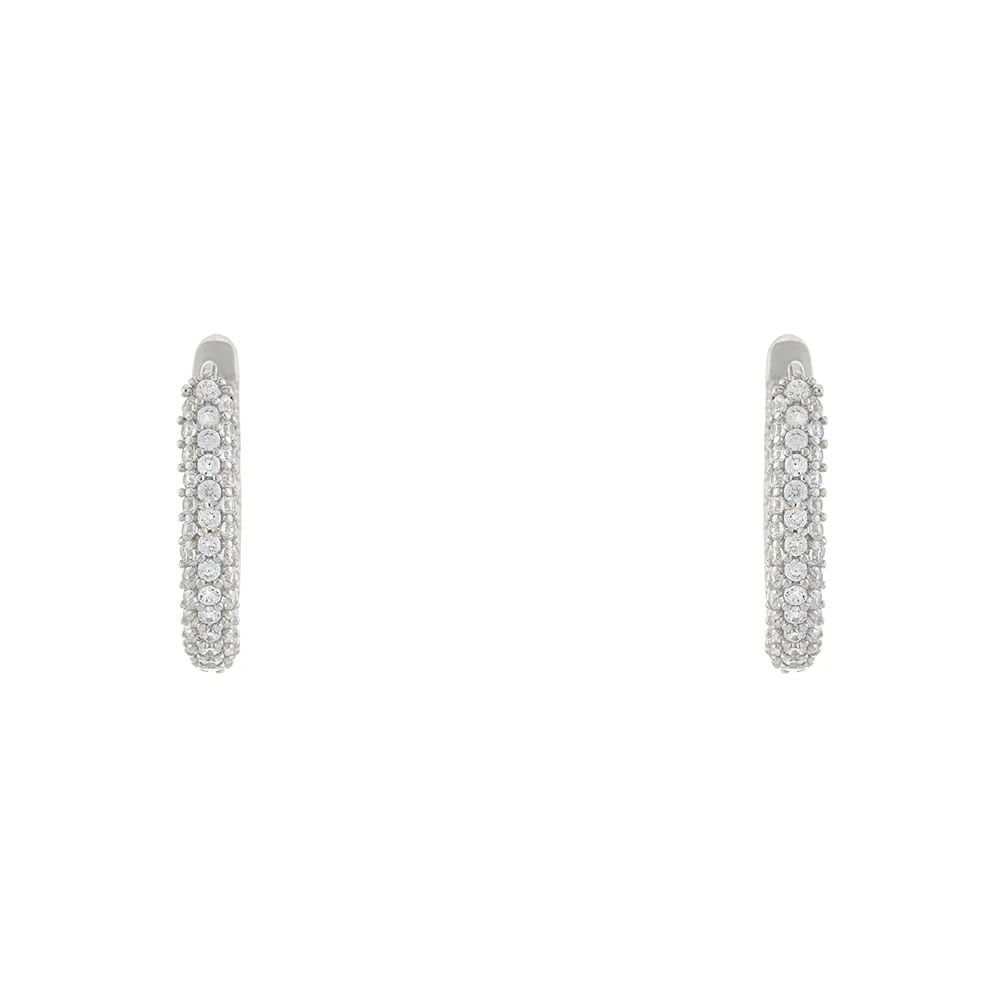 9ct White Gold Zirconia Oval Hoop Earrings - Image 2