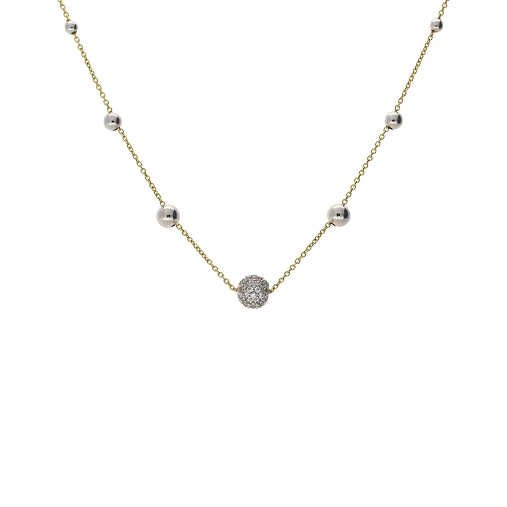 9ct Yellow and White Gold with Zirconia Round Beads Necklace