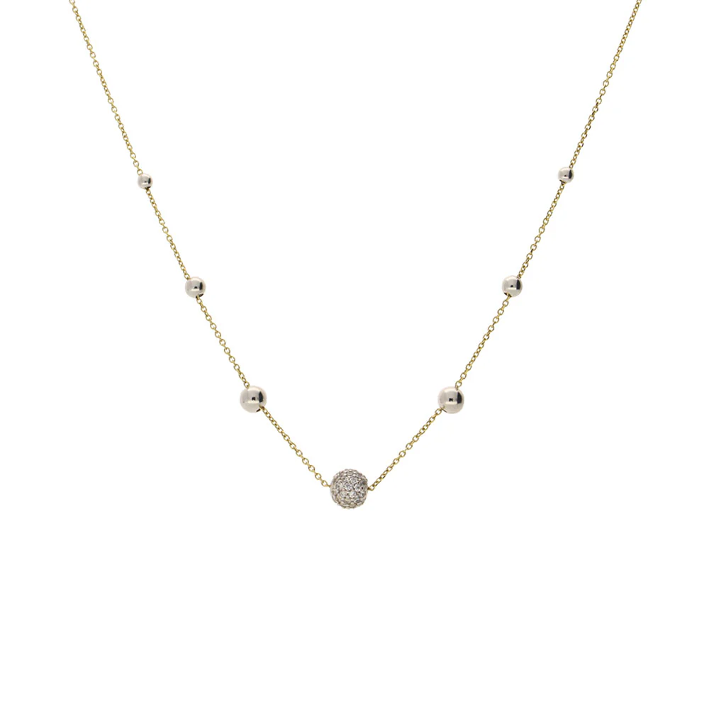 9ct Yellow and White Gold with Zirconia Round Beads Necklace - Image 3