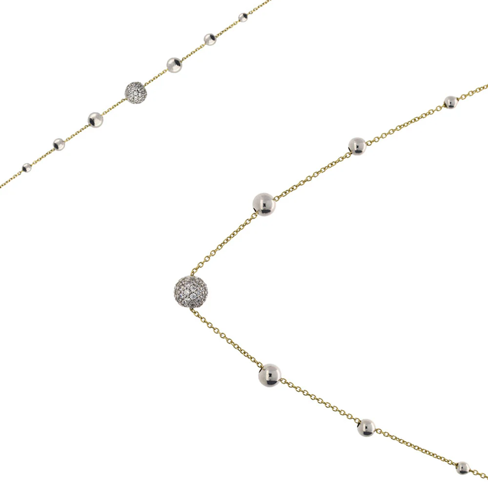 9ct Yellow and White Gold with Zirconia Round Beads Necklace - Image 5