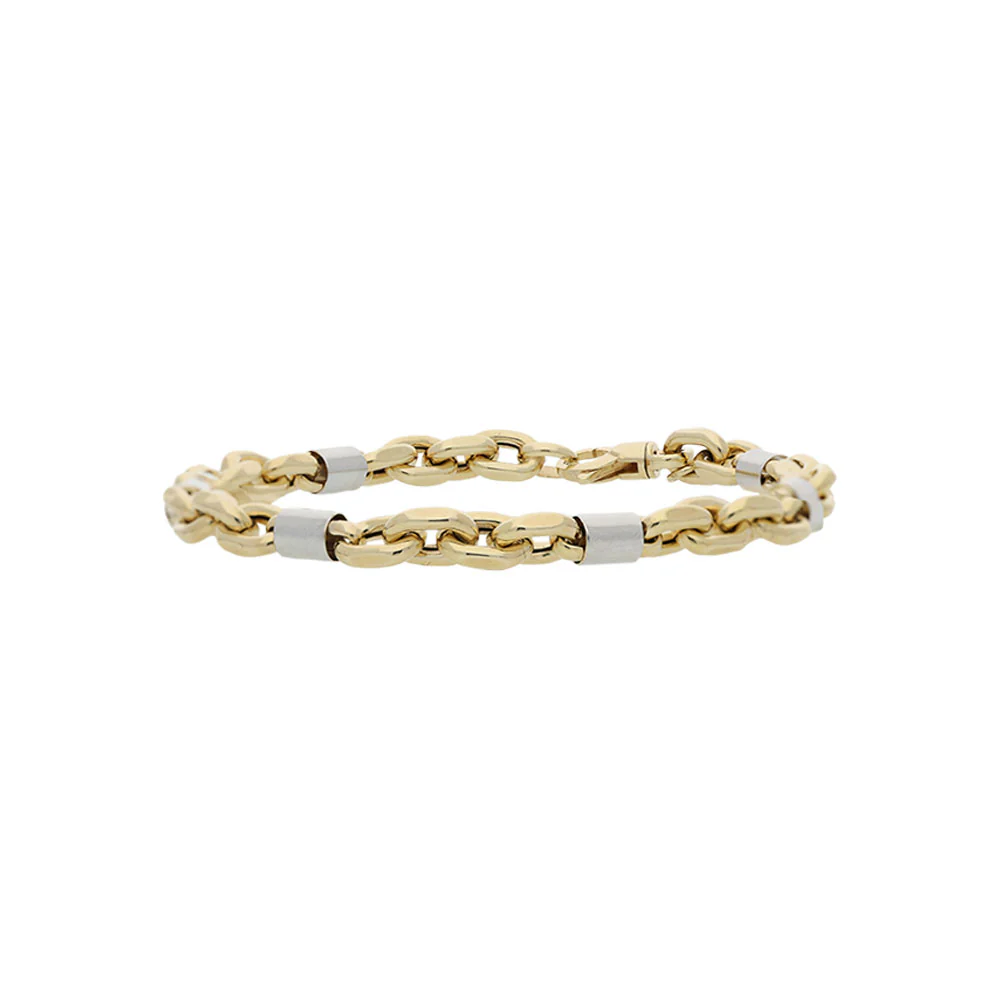 9ct Yellow Gold Belcher Chain White Gold Block Bracelet