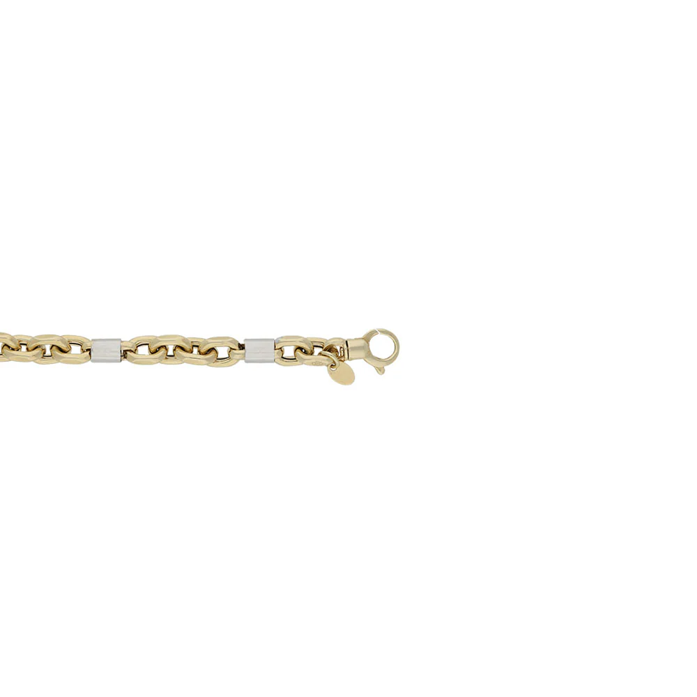 9ct Yellow Gold Belcher Chain White Gold Block Bracelet - Image 3