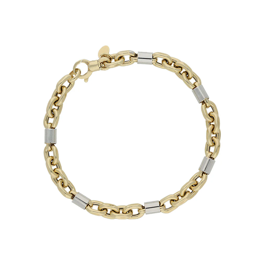 9ct Yellow Gold Belcher Chain White Gold Block Bracelet - Image 4