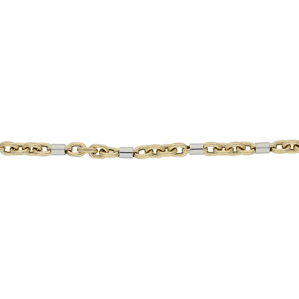 9ct Yellow Gold Belcher Chain White Gold Block Bracelet - Image 5