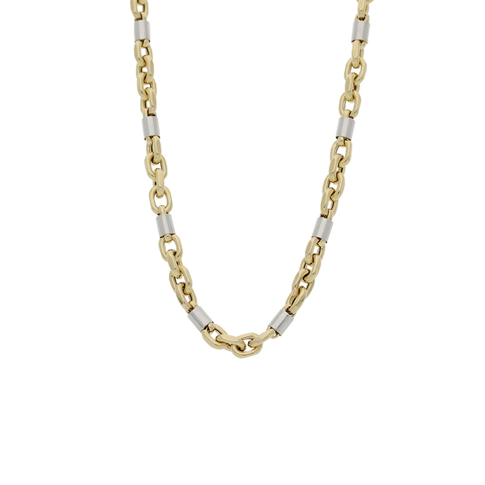 9ct Yellow Gold Belcher Chain White Gold Block Necklace
