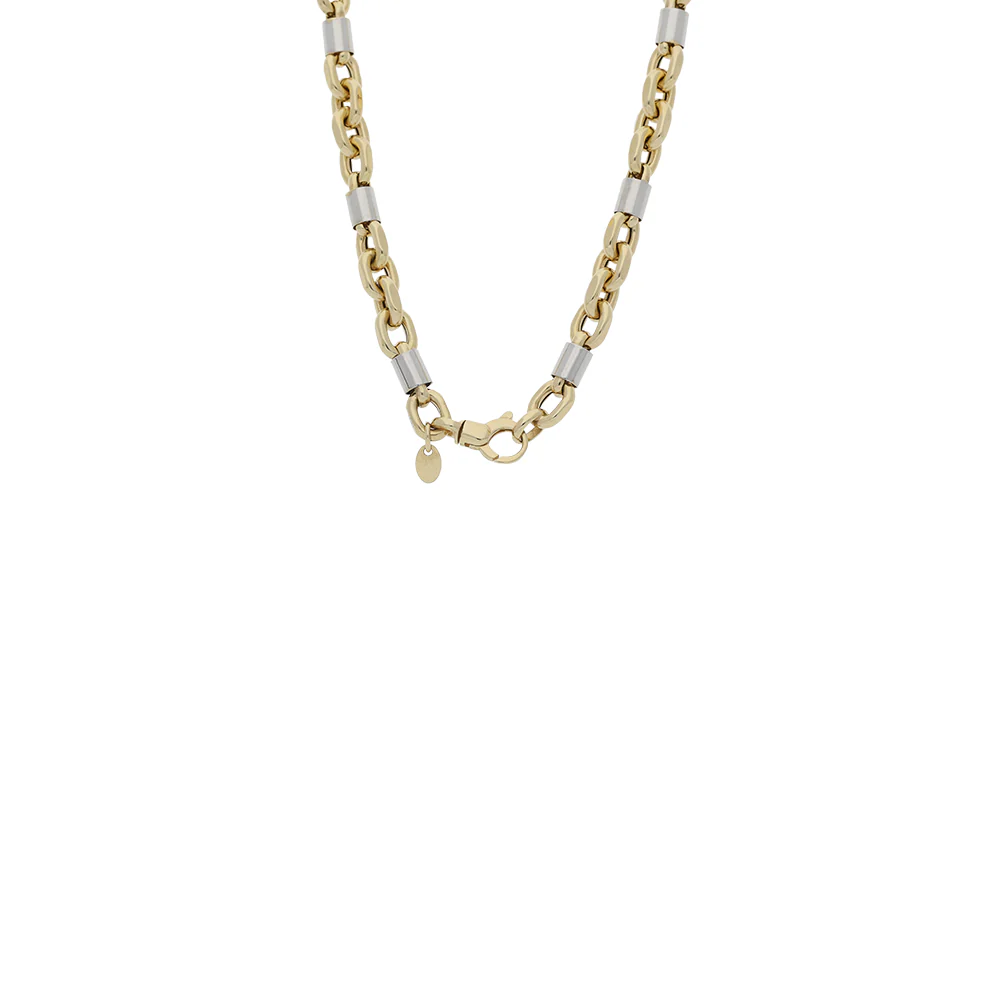 9ct Yellow Gold Belcher Chain White Gold Block Necklace - Image 3