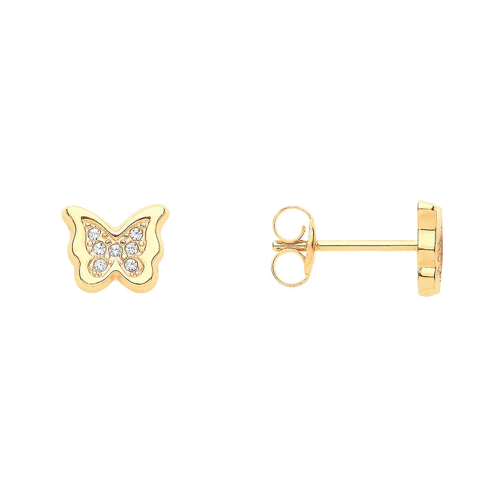 9ct Yellow Gold Butterfly CZ Stud Earrings - Image 2