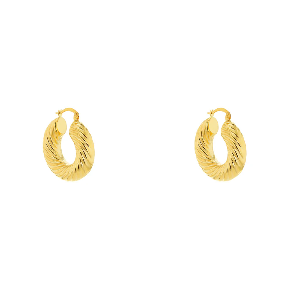 9ct Yellow Gold Chunky Rope Hoop Earrings - Image 2