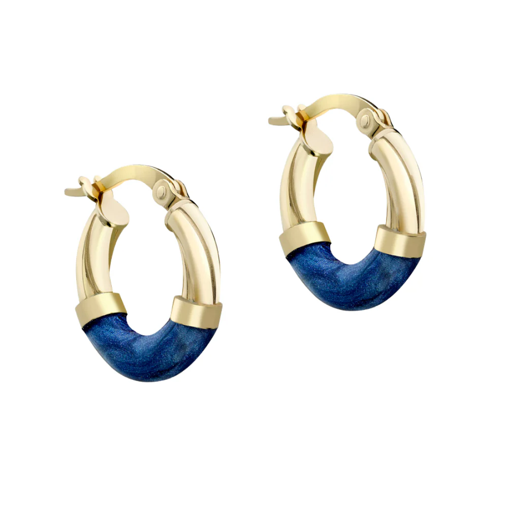 9CT Yellow Gold Creole Hoop Earrings - Blue
